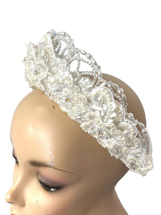 Bridal Beaded Floral White Crown Base Headband Frame EUC main image 14